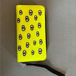 Min & Mon Genuine Leather Embroidered Eye Pattern Neon Yellow Wallet